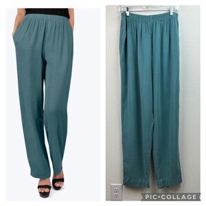 Tianello Tencel Oprah wide leg pull on teal blue pants, hemmed 30.5” inseam